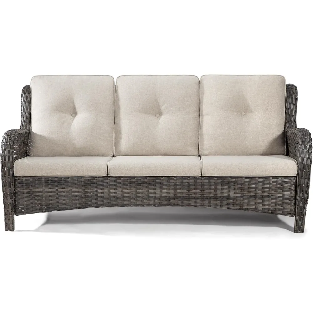 Outdoor Patio Couch Wicker Sofa - 3 Seater Rattan Sofa for Outside Patio Garden with Deep Seating and Olefin Cushions