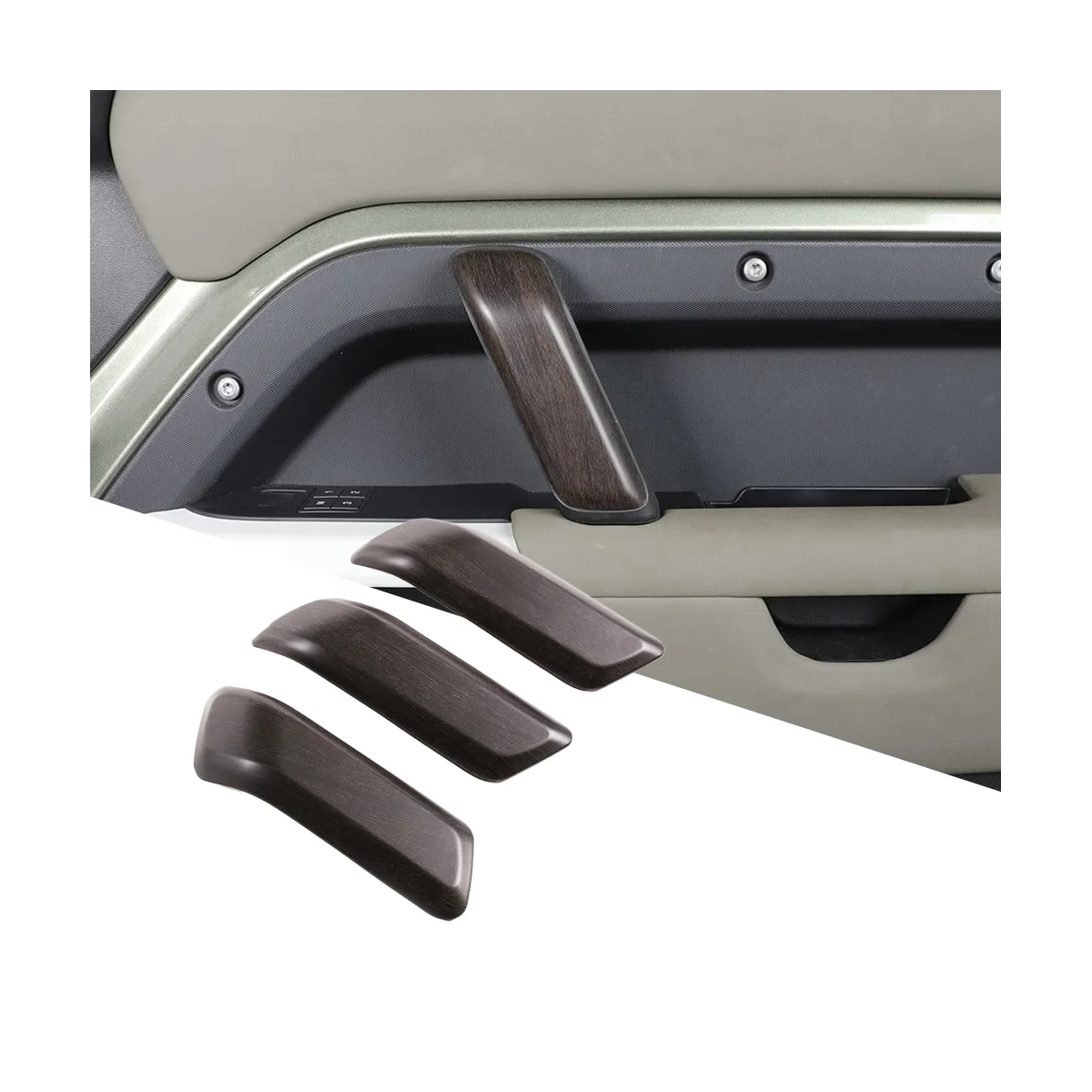 3Pcs Car Inner Door Handle Cover Trim Sticker for Land Rover Defender 110 2020-2023 Interior Pull High-Version Wood