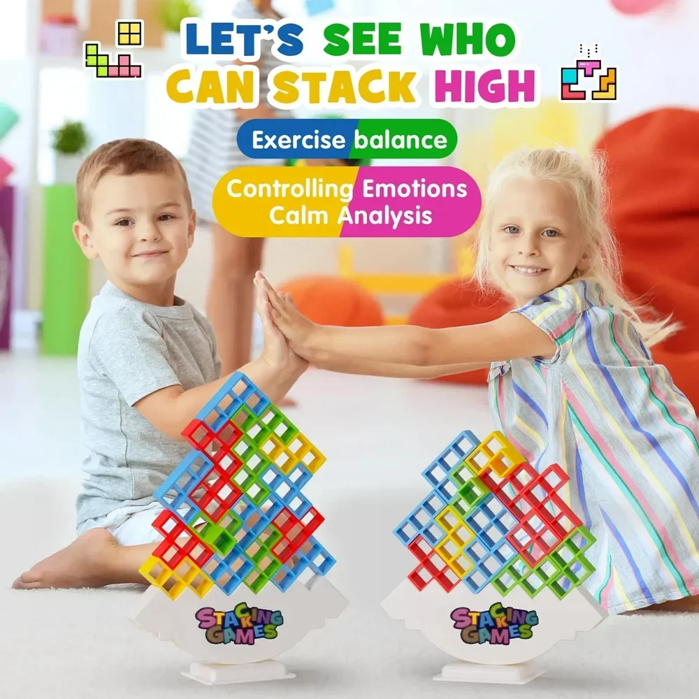 48 Blocks Building Block Brick Toy Stacking Block Tetra Tower Balance Game Puzzle Board Swing High Russian Stack Kid Desktop Toy