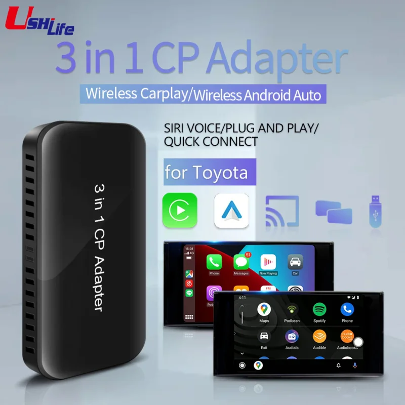 Adaptador Dongle Ushi CarPlay Sem Fio, Caixa Mini Ai Inteligente, Auto Android, Netflix, Spotify, Toyota RAV4, 86, C HR, 4Runner