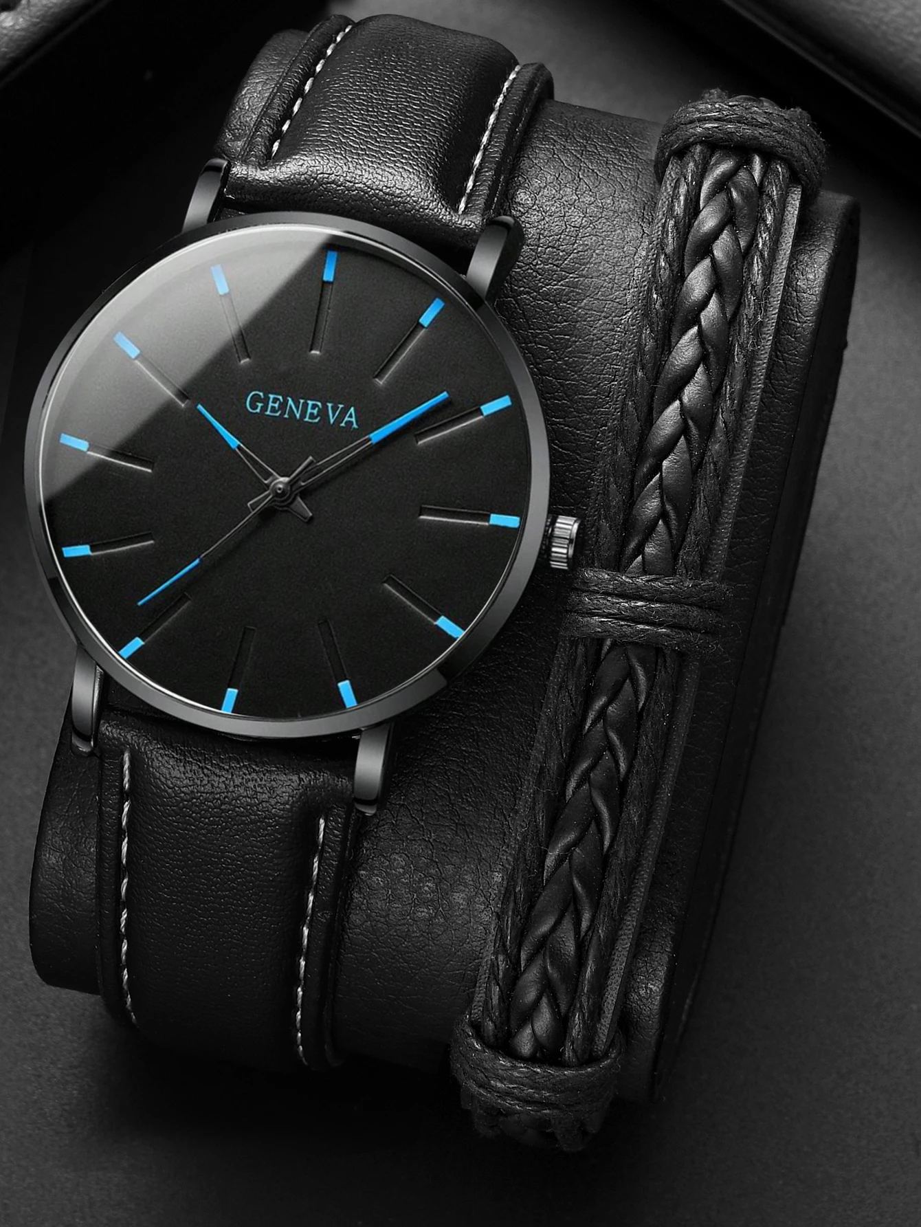 Watch + Bracelet 2023 Minimalist Men\'s Fashion Ultra Thin Watches Simple Men Business PU Leather Strap Quartz Watch