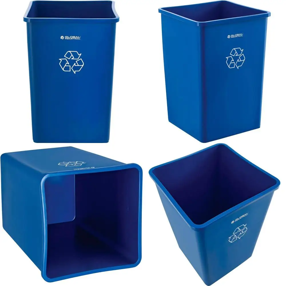 

35 Gallon Square Plastic Trash Bin, Dual-Use, 19.5x19.5x27.8, Blue, No Lid