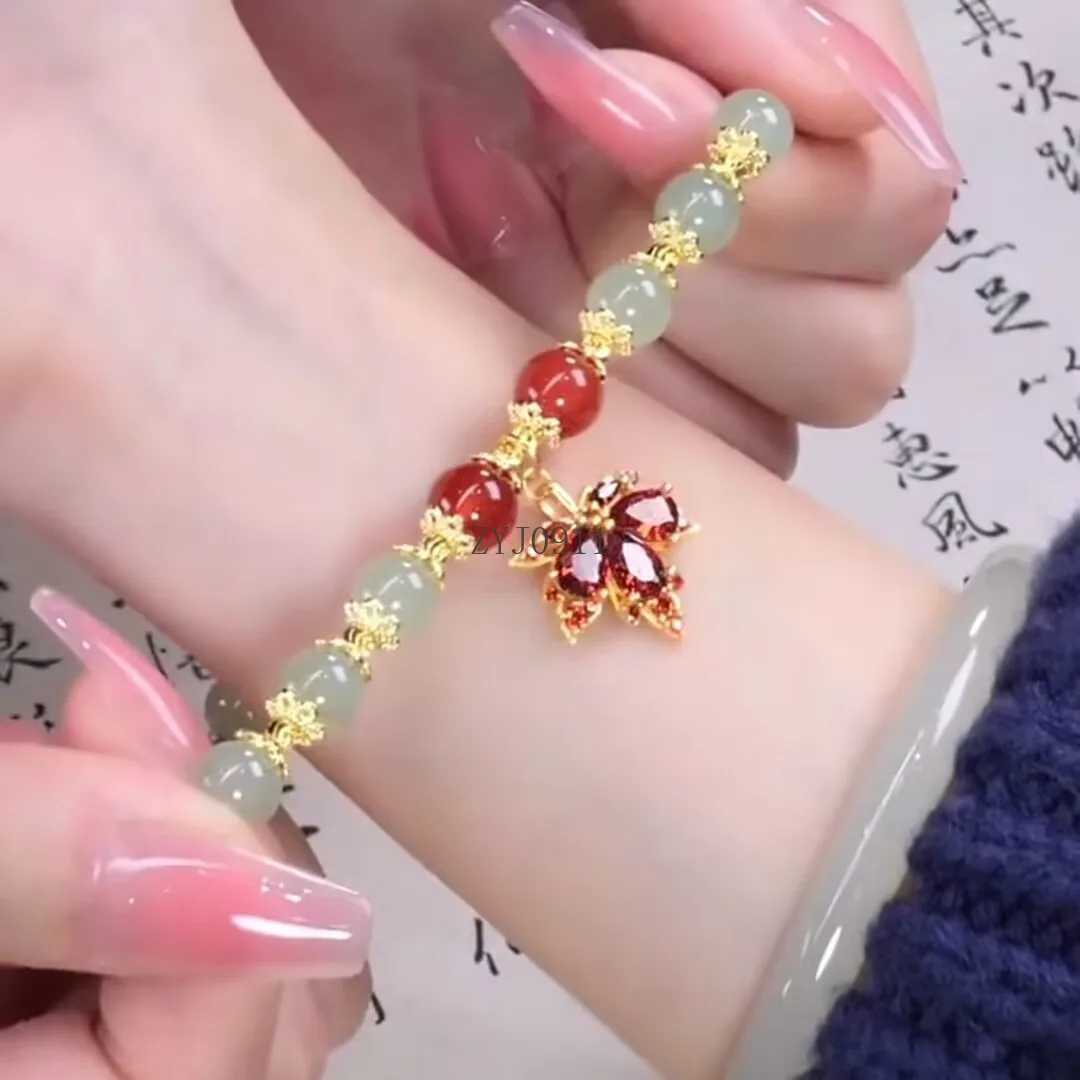 سوار أوراق القيقب الأحمر الفاخر المرصع بالألماس، سوار متعدد الاستخدامات