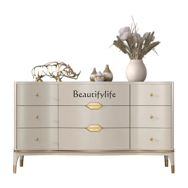 

Light luxury nine-chest cabinet American living room modern simple storage locker solid wood drawer