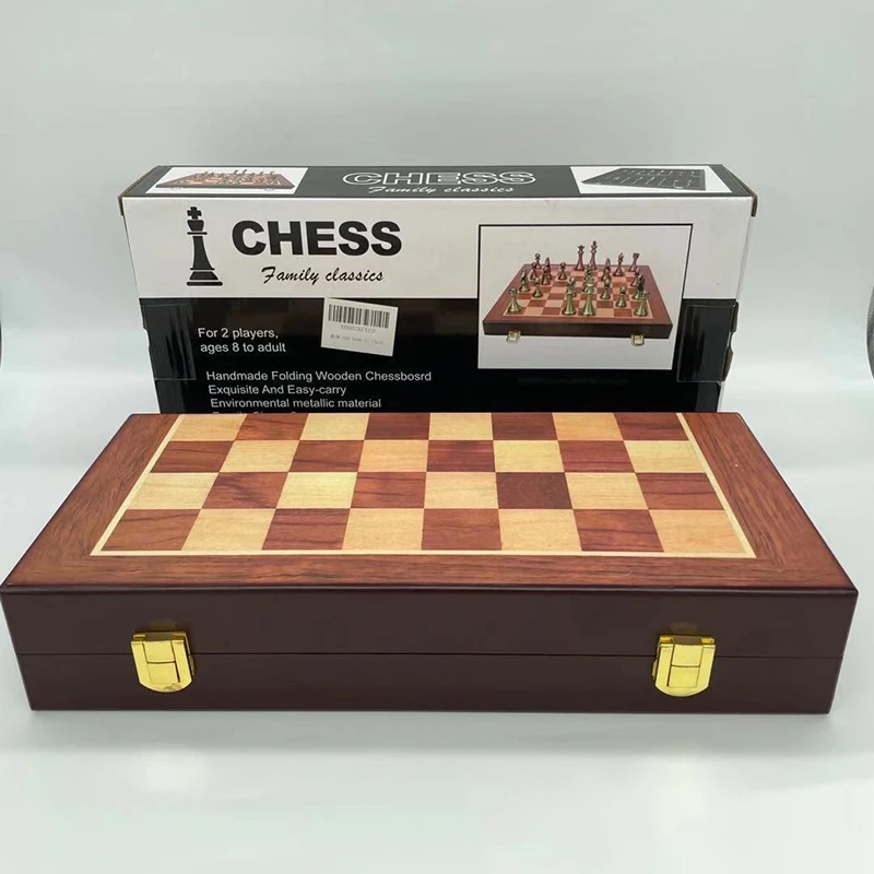 Luxury Metal Chess Set Retro Bronze Zinc Alloy Chess Pieces Foldable Checkerboard Travel Portable Family Table Games Home Decor