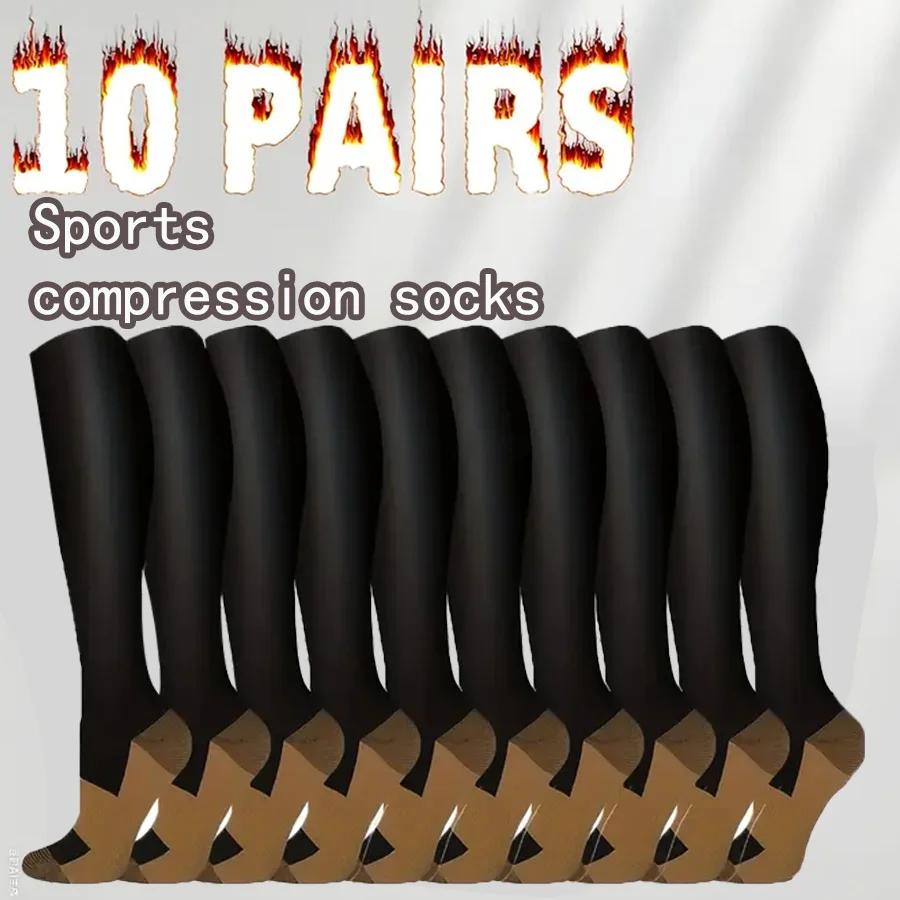 

10 Pairs Copper Fiber Compression Socks for men and women -Breathable Knee-Highs for Running, Cycling, Travel Calf Support Socks