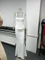 Suninheart White Women's Maxi Dress Elegat Lace Up Dress Slim Formal Wedding Guest Party Dress - Image 5
