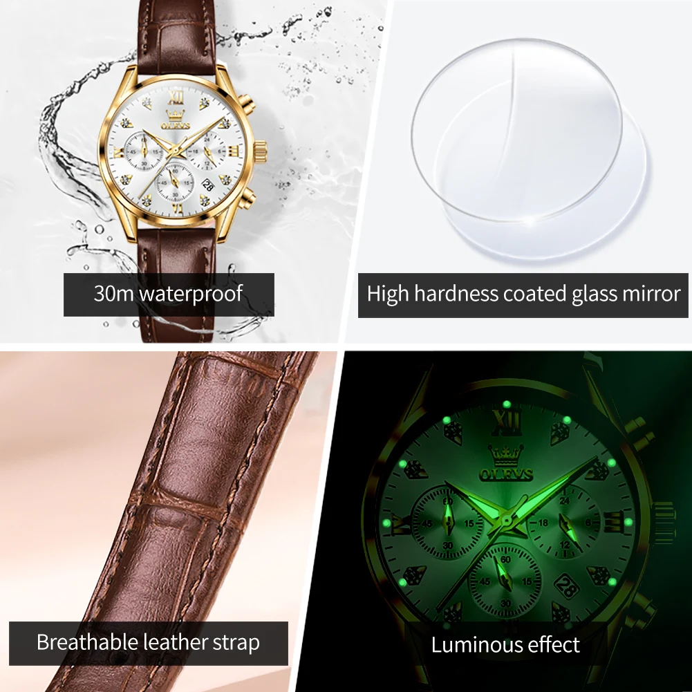 OLEVS 5523 Womens Watch Fashion Casual Original Wristwtach Waterproof Luminous Wristwatch Multifunctional Chronograph Date Watch