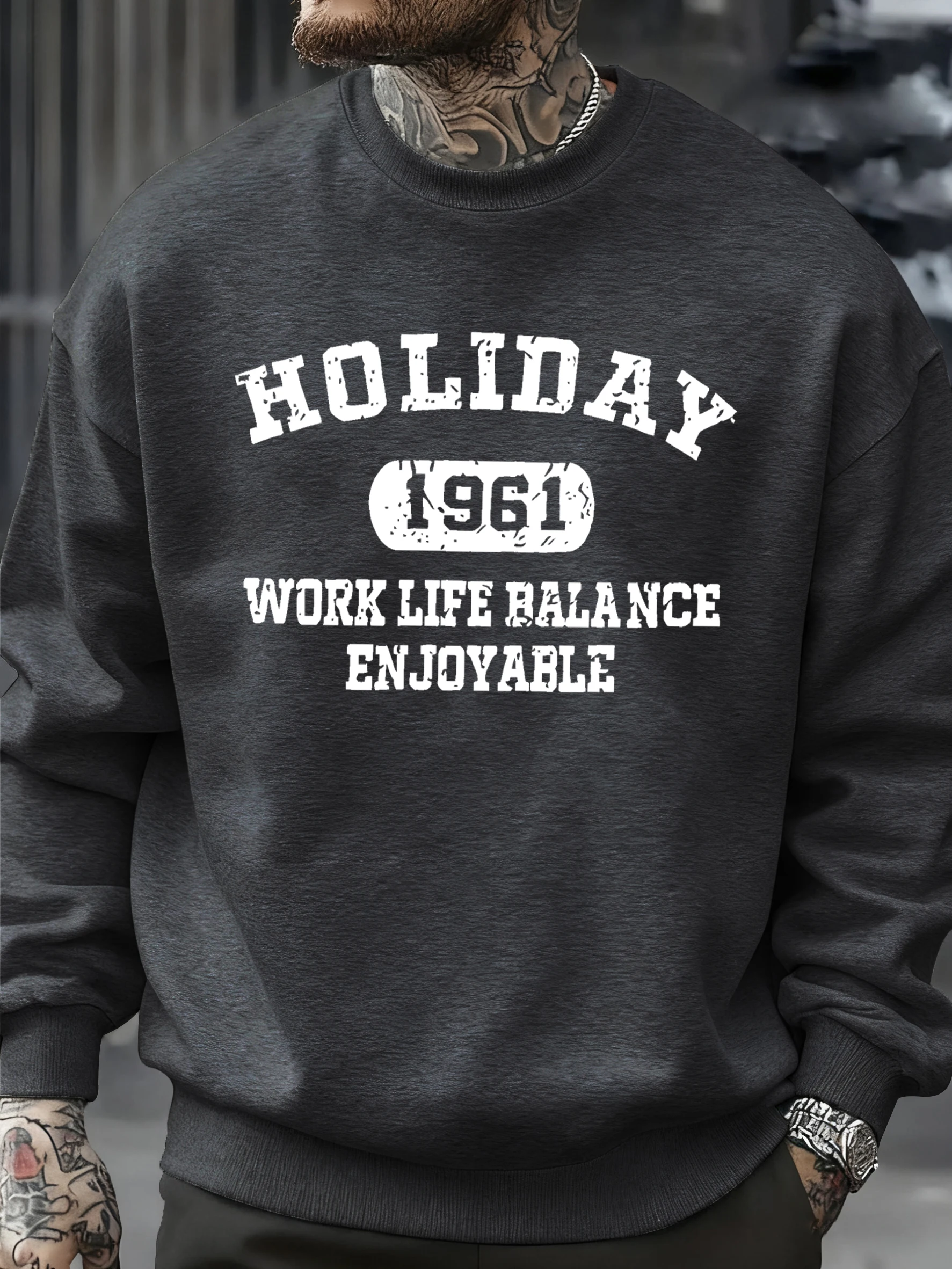 

Мужская спортивная толстовка с принтом Work Life Holiday 1961 года, уличный флисовый топ в стиле ретро с круглым вырезом, осенняя спортивная одежда унисекс, свободная повседневная одежда