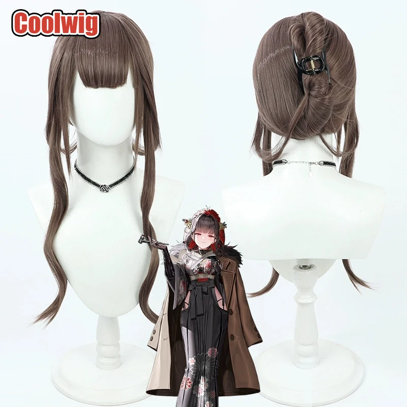 Coolwig Synthetic Hair Cherry Blossom Cosplay Wigs Nikke The Goddess of Victory Cherry Blossom 60cmWavy Brown Wig Heat Resistant