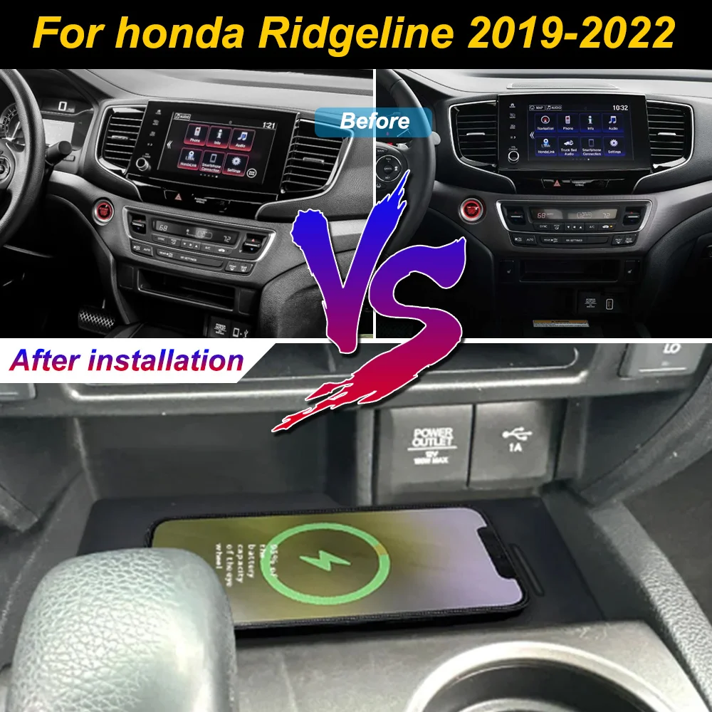 2 din The Latest For Honda Ridgeline 2019 2020 2021 2022 Car center console phone charger fast wireless charger plate holder