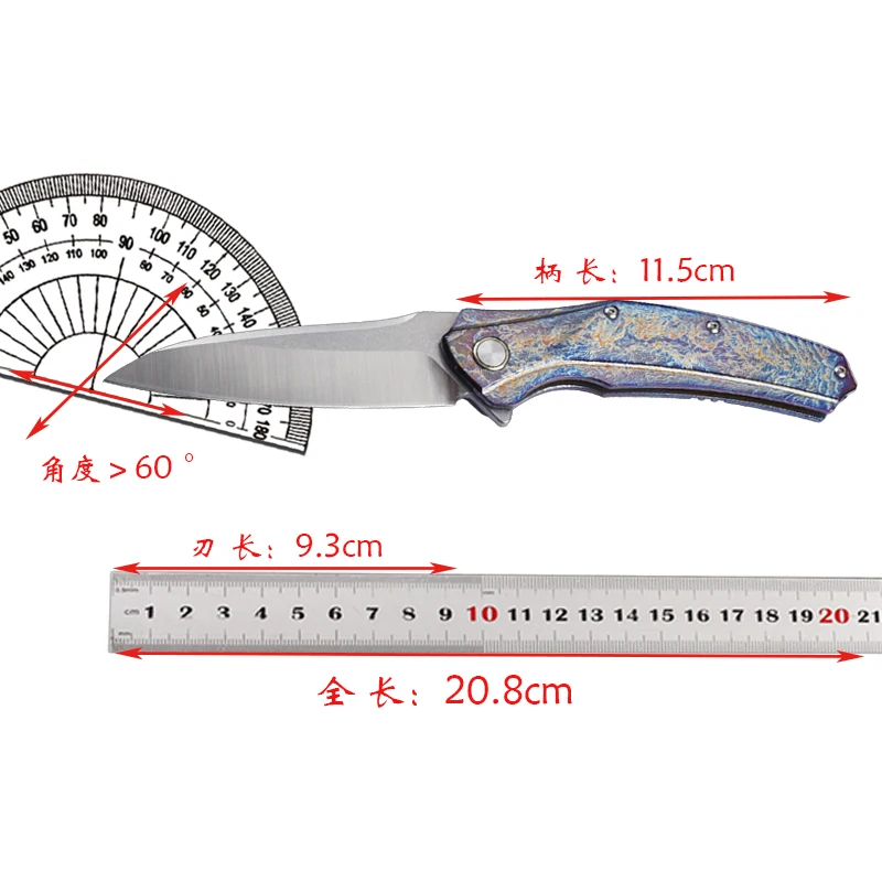 

Titanium alloy blue lightning pattern handle folding D2 steel blade survival tactics camping fruit collection EDC cutting tool