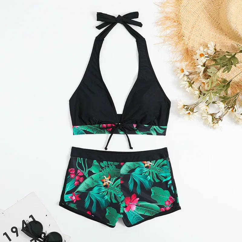 Biquínis feminino sexy acolchoado menina maiô tankini maiôs feminino push up maiô conjunto de biquinis com shorts troncos