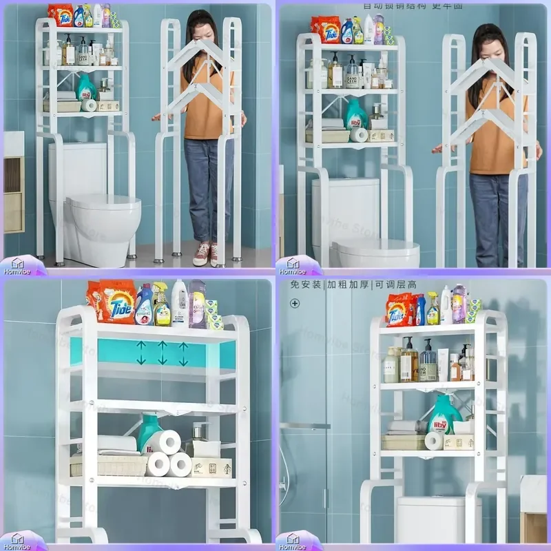 Bathroom Storage Rack Over Toilet Washing Floor to Ceiling Shelf Non Punching Multi Layer Organizer Space Saving
