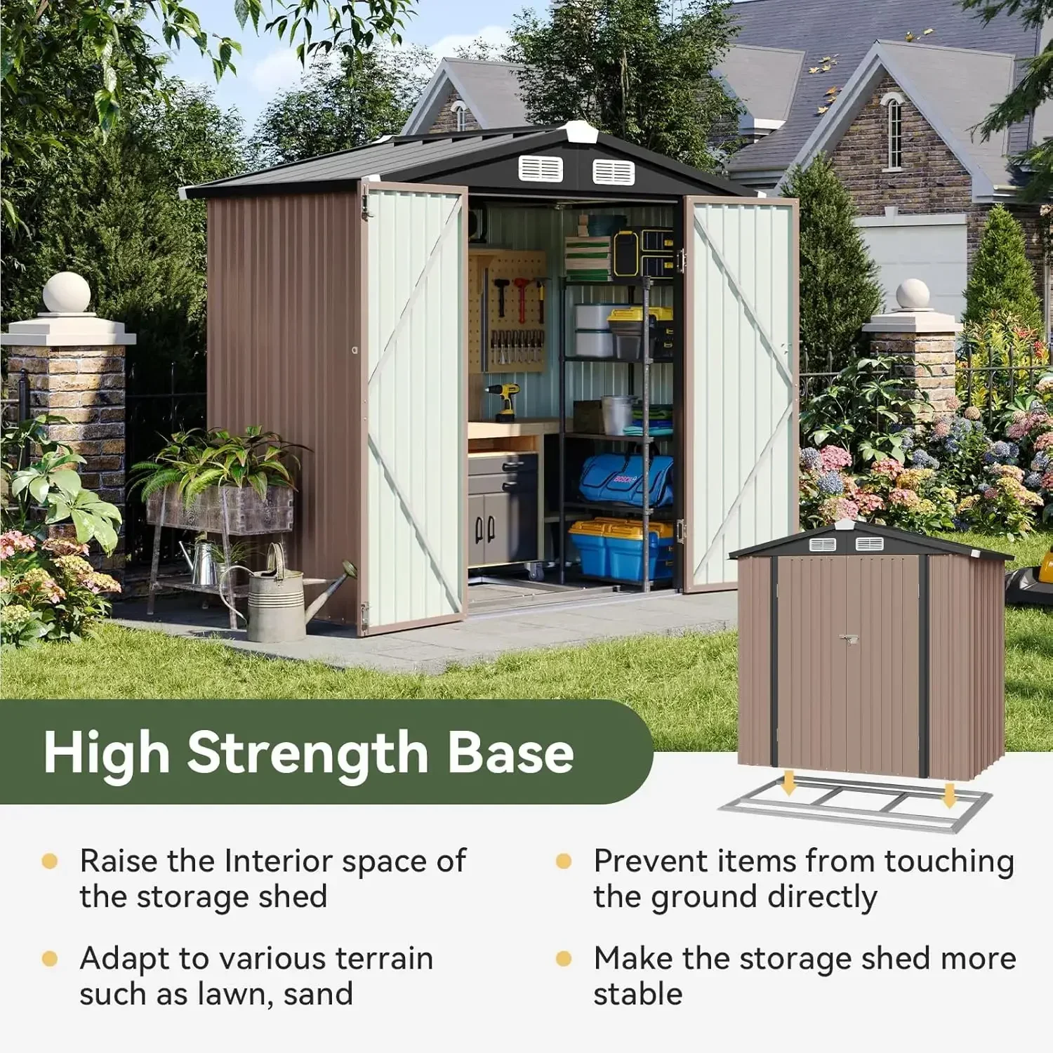 6x3.9 FT Shed with Base Metal Outdoor Storage Garden with Lockable Doors Tool for Backyard, Patio