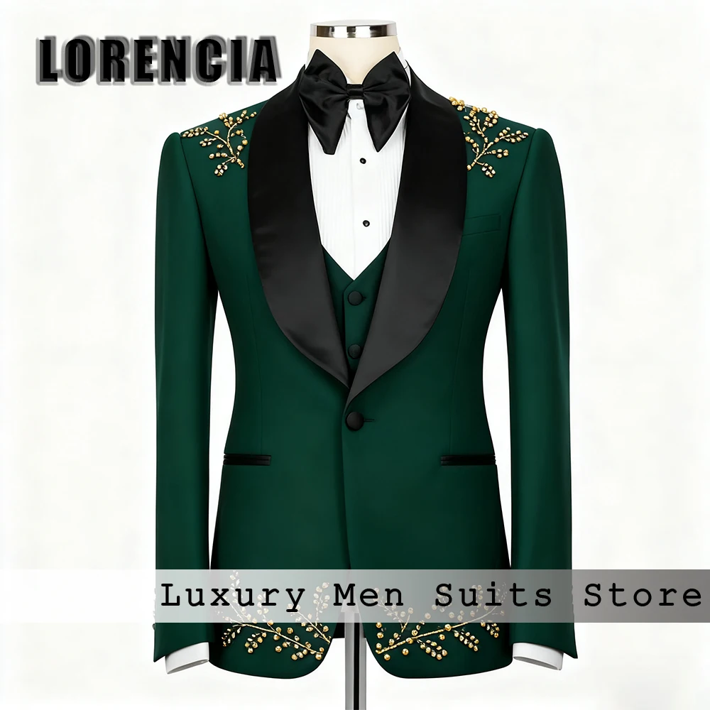 

Classic Beading Suits for Men 3 Pieces Shawl Collar Tuxedos Set Wedding Groom Outfit Customized Blazer Pants trajes para hombre