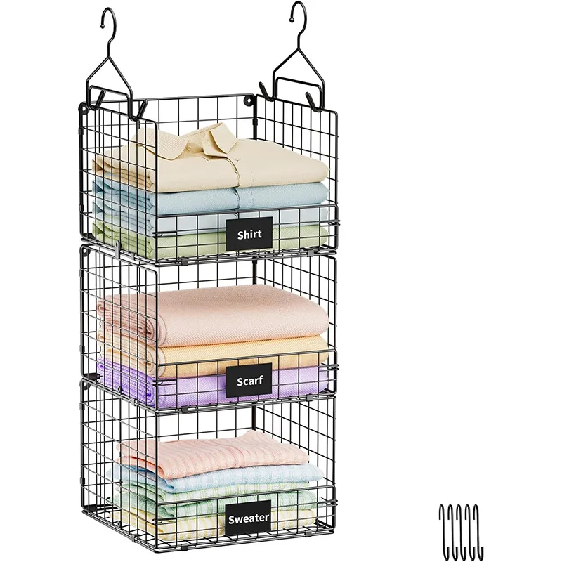 

Three-layer wardrobe hanging storage foldable line storage cabinet hanging bedroom large hanging basket