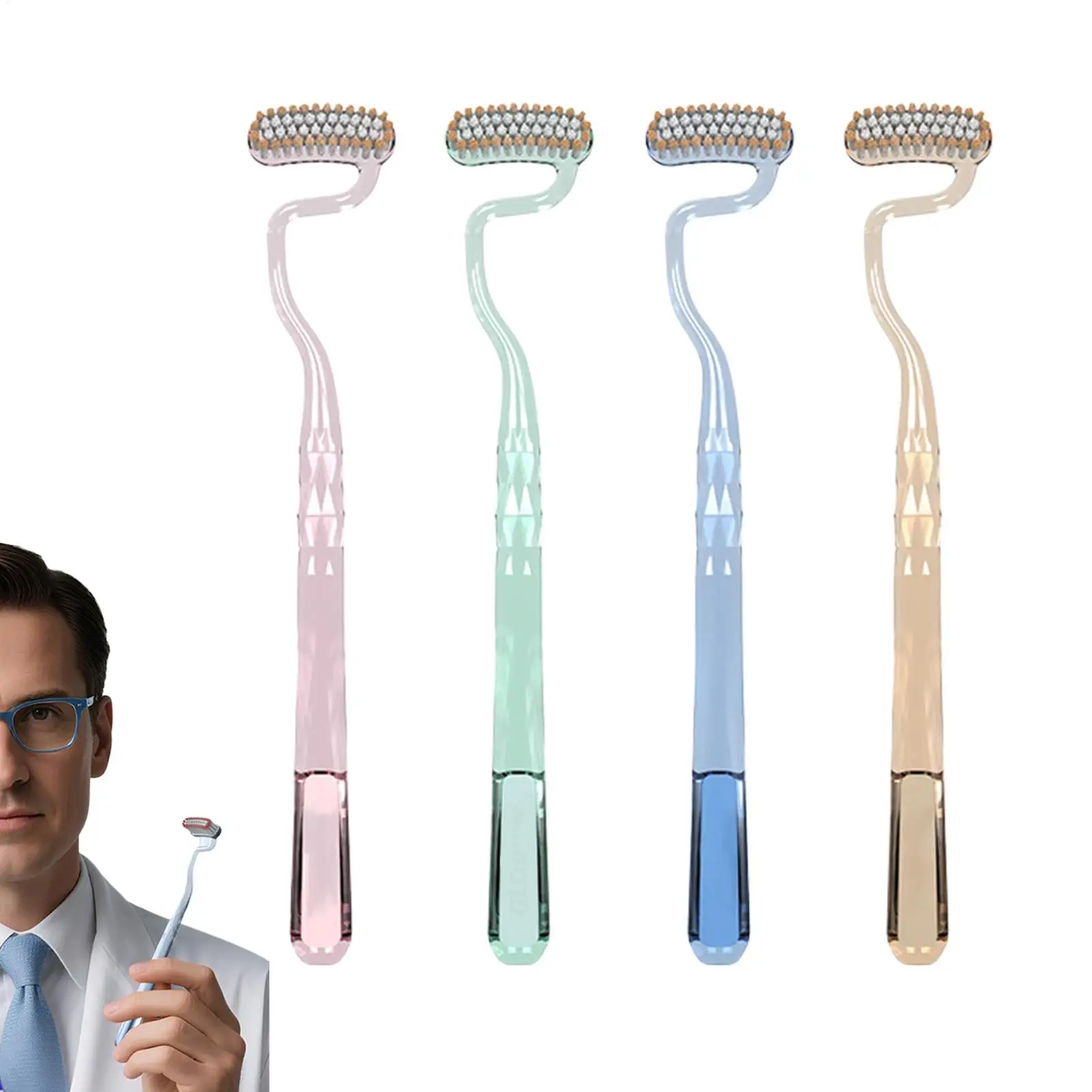 4pcs Soft S-shaped Toothbrush Oral Care Massage Vertical Toothbrush Tongue Coating Cleaning Interdental Brush Adults