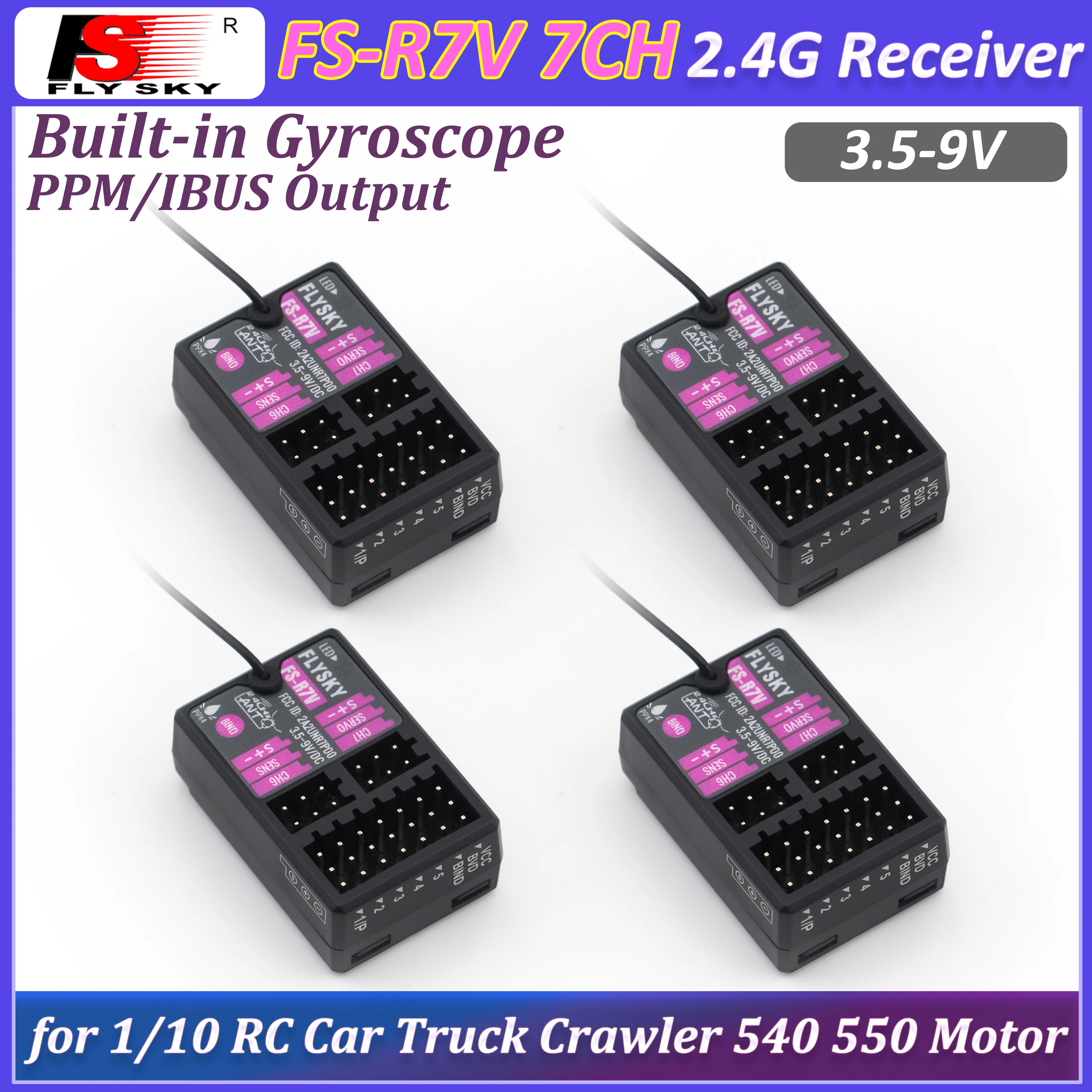 1/2/4PCS Flysky Receiver FS-R7V 7CH 2.4G Receiver Built-in Gyroscope PPM/IBUS Output for Remote Control Car Boat G7P Transmitter
