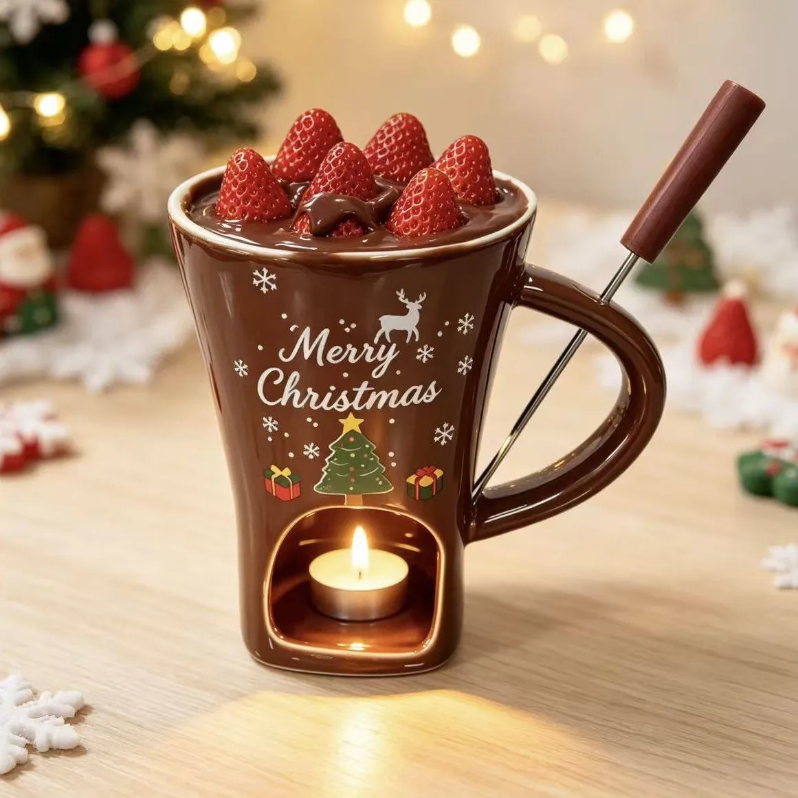 Kerst keramische mok, verwarmde chocolade-hotpot beker met kaarsen, paarstijl, kerstcadeau