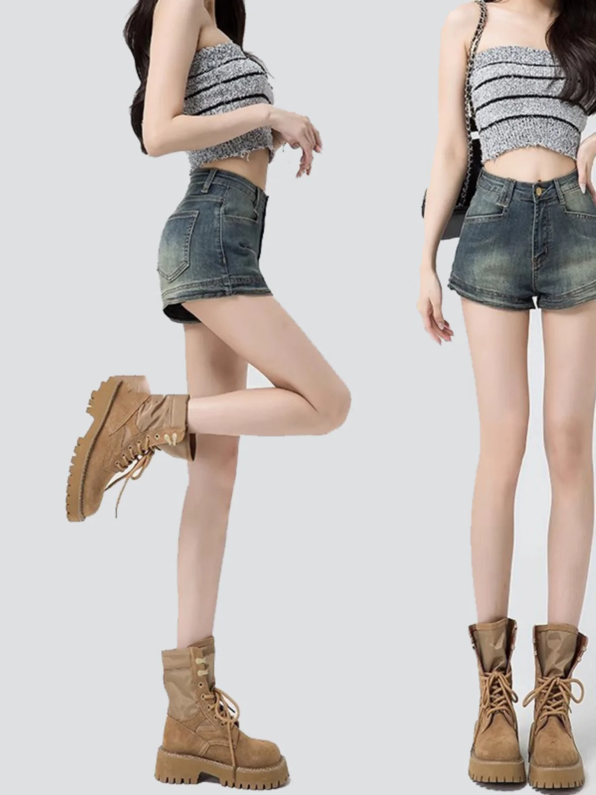 

Summer Thin High Waist Slimming Denim orts Women's plus Size Casual A-Line Hot Pants American Sle Spicy Girl Elastic