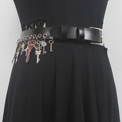 Original Design Black Leather Key Belt 2024 New niche design Punk chain embellished corset belt women's street dress accessories