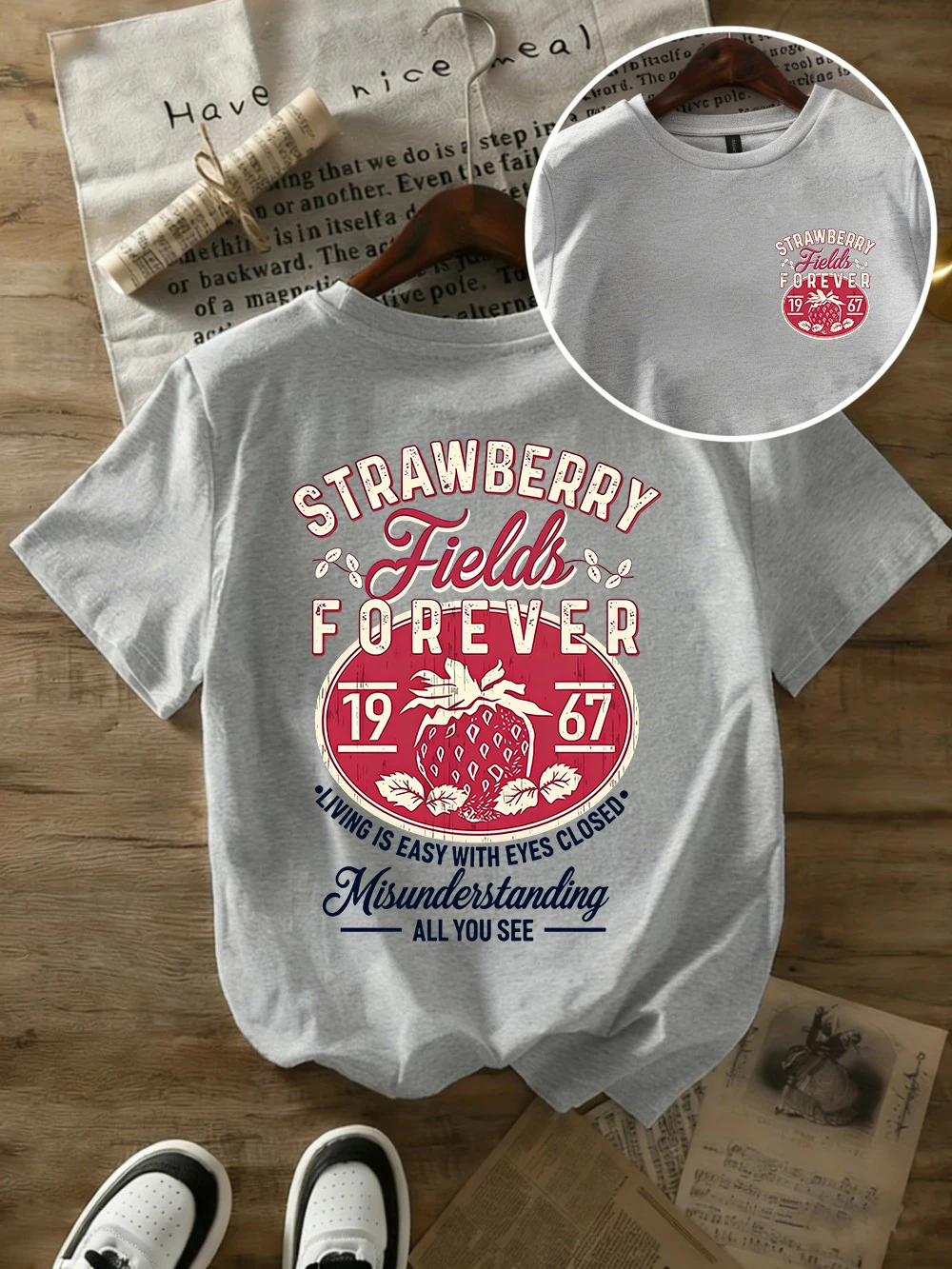 Straw Berry Fields Forever bedruckte T-Shirts aus Baumwolle für Damen, Sommer-Kurzarm-T-Shirts, weiche, übergroße Oberteile, lässige Kleidung mit O-Ausschnitt