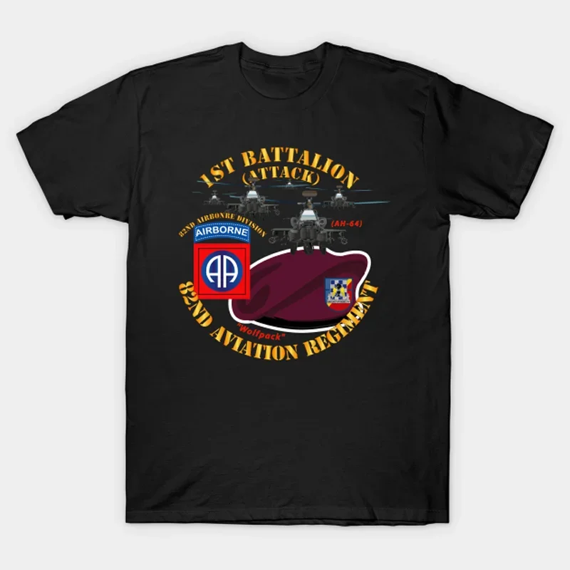 1st Battalion 82nd Aviation Regiment Maroon Beret AH-64 Helicopters T-shirt 100% Cotton O-neck Short Sleeve Casual Mens T-shirt