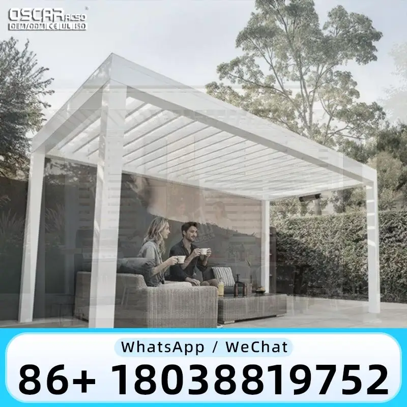 Motorized Waterproof Pergola Aluminum Louver Roof System Outdoor Garden Sun Shade Bioclimatic Structure Powder Coated pergola