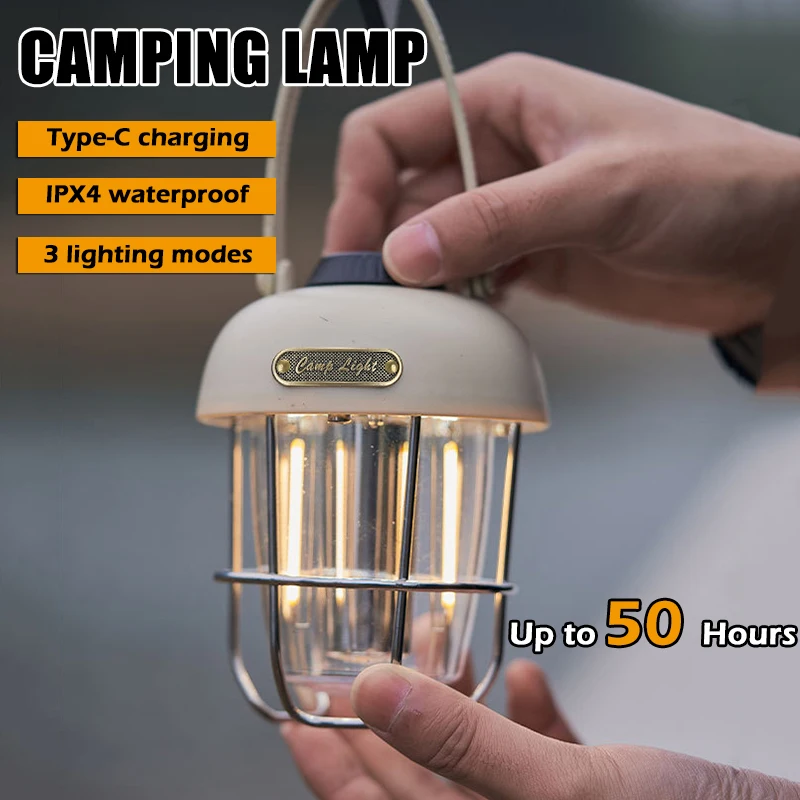 Rechargeable Camping Lantern Stepless Dimming LED Portable Waterproof For Hiking Fishing Emergency Home Power Outages Indoor Out