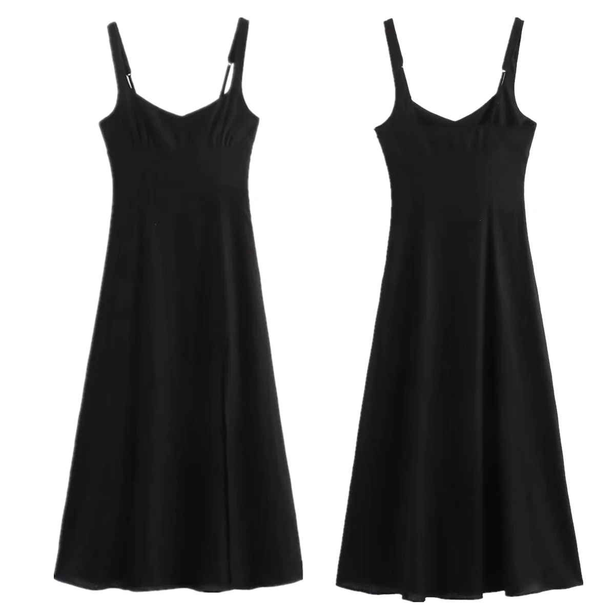 

Jenny&Dave Fashion Ladies Summer Dress Minimalist Black Suspender Dress For Vacation Beach Linen Blend Split Dress Women