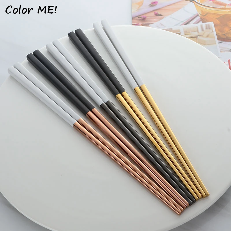 

5Paris Chinese Chopsticks Stainless Steel Reusable Sushi Food Sticks Tableware Safe Korean Titanium Metal ChopSticks Dinnerware