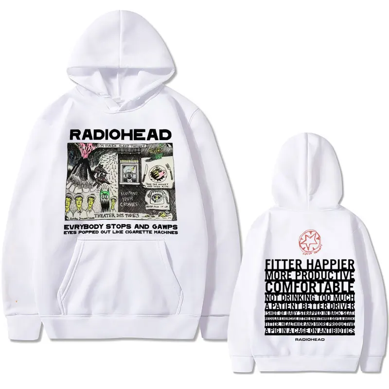 British Vintage Rock Band Hoodies Radiohead Evrybody Stops and Gawps Eyes Popped Out Like Cigarette Machines Album Print Hoodie