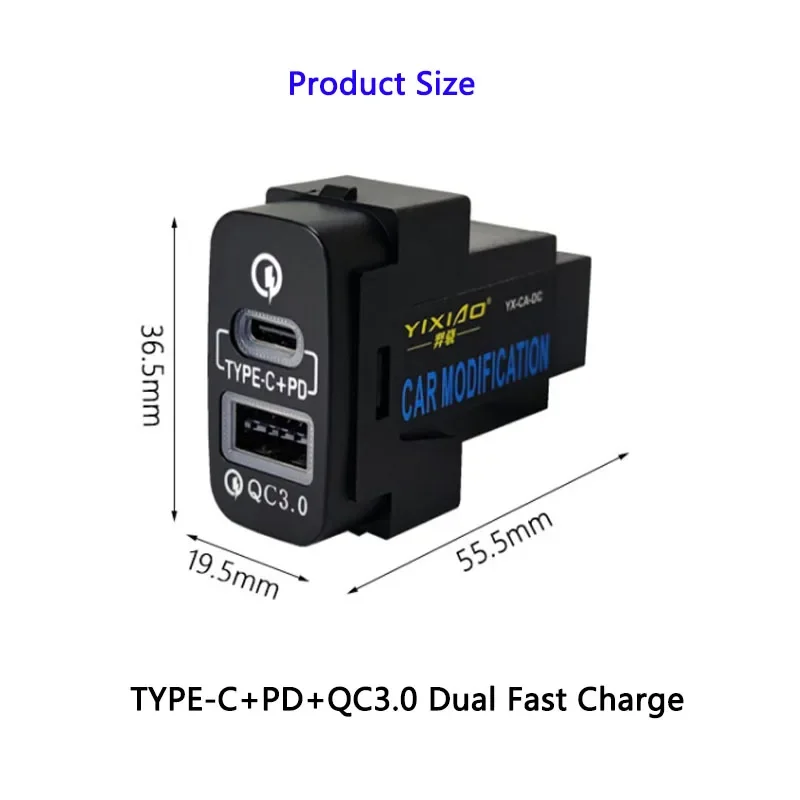 For Mitsubishi Models Quick Charge Car Charger 1PC TYPE C PD USB Interface Socket For Outlander LancerEX Pajero ASX V73 V97
