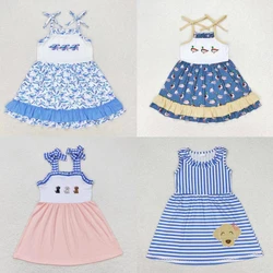 Wholesale Toddler Summer Sleeveless One Piece Baby Girl Embroidery Ducks Dogs Animals Dress Kids Children Knee Length Clothing