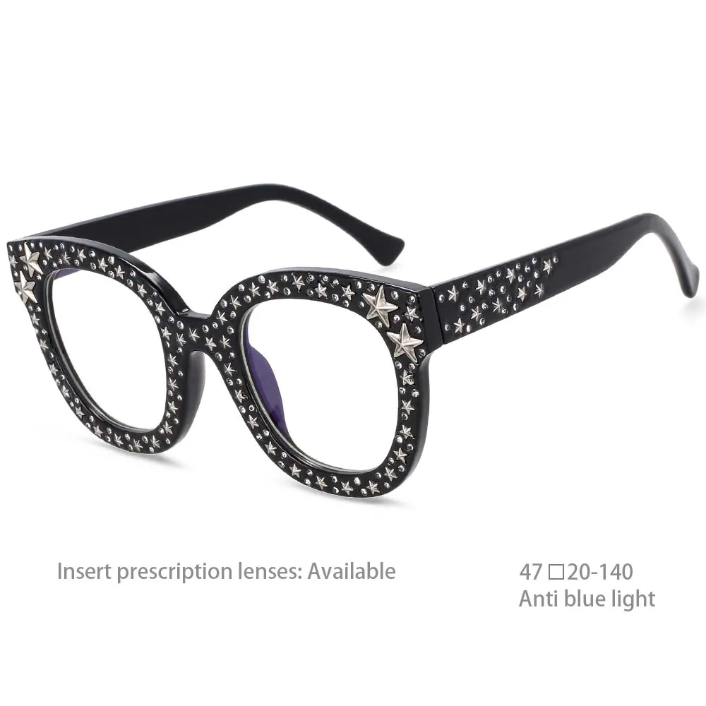 R45298 Anti Blau Kunststoff Transparent Presbyopie Brille Stern Anti Müdigkeit Computer Brille Rahmen frauen Gläser. + 50 ~ + 100 ~ + 150