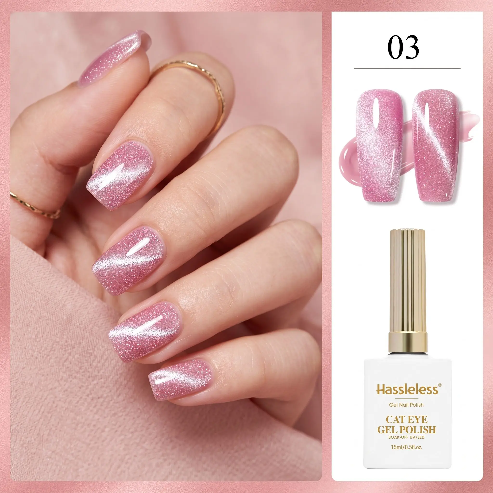 Hassleless Gemstone Cat Eye Gel Polish 0.5 ounces. Popular gift. Clear and shiny. Suitable for home, parties, dances, outings, and gatherings