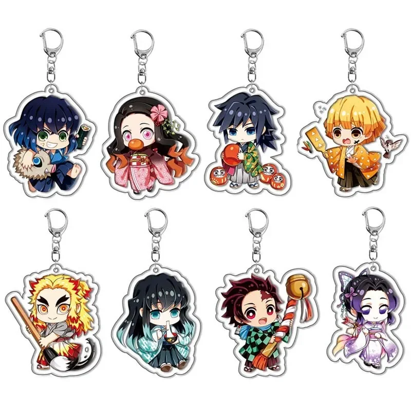 Anime Figure Kamado Tanjirou Kamado Nezuko Agatsuma Zenitsu Key Ring Transparent Acrylic Key Chain Model Plate Student Gifts