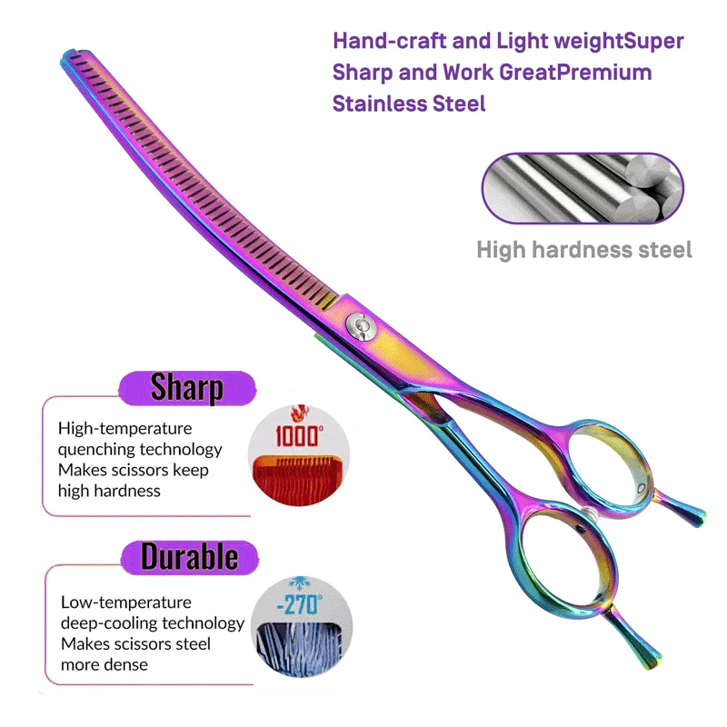 Colorful dog curved thinning shears 7.0 inch professional dog grooming scissors pet curved thinning shears