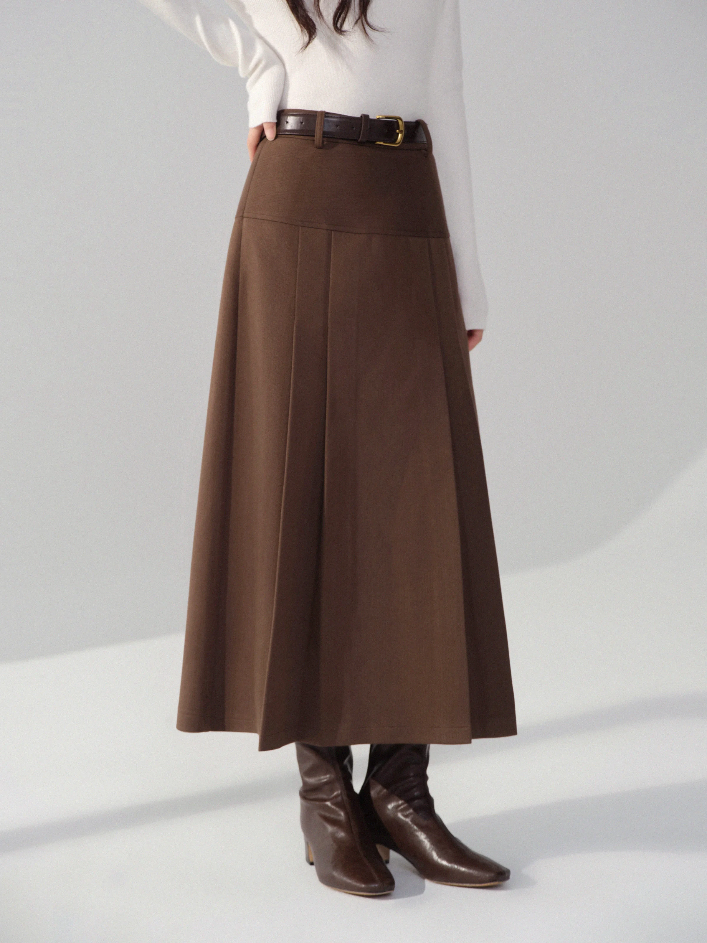 Elegant Vintage Pleated Skirt for Women High Waist A-Line Midi Long Skirt Autumn Winter Warm Bottoms for Daily Casual Chic Look