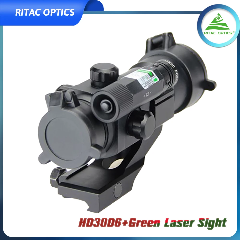 

RITAC OPTICS Tactical HD 1x30 Red Dot Rifle Scope Hunting Riflescopes with Green Laser Outdoor for 20mm Rail