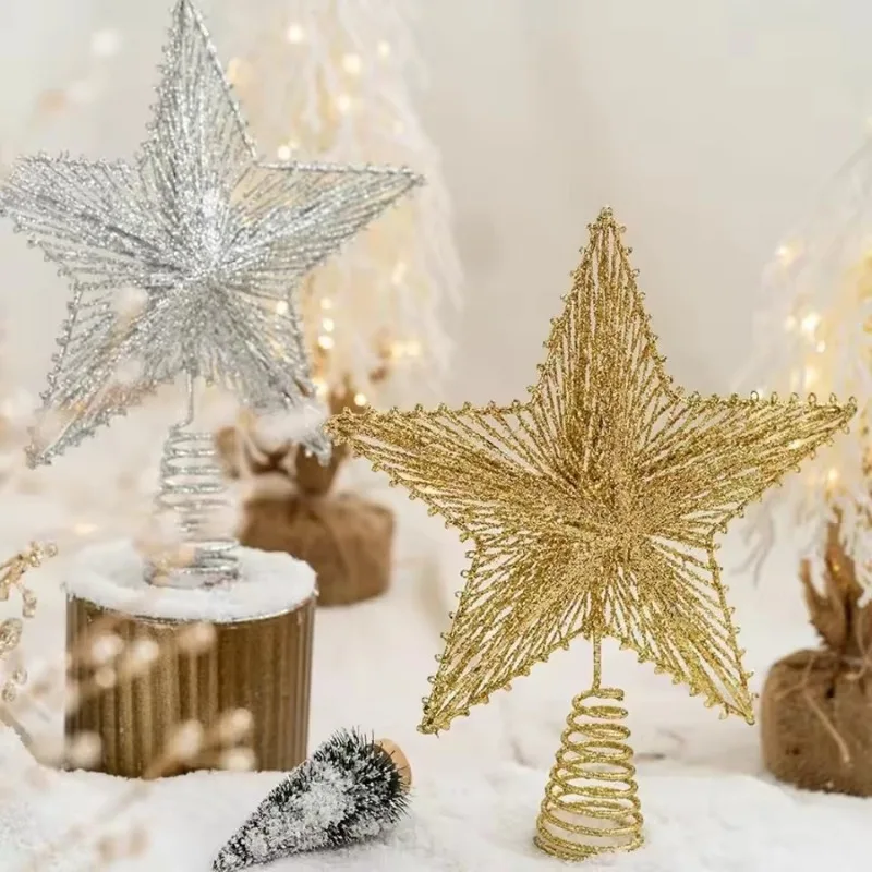 

2025 New Year Glitter Star Christmas Tree Topper - 23CM Red Gold Decor for Home Xmas Navidad Gifts