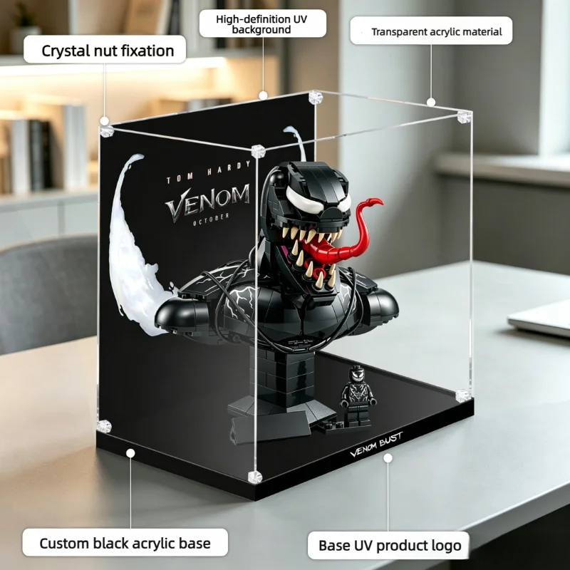 3mm Acrylic Display Case Compatible with Lego 76356 Venom Bust, Clear Dustproof Showcase Box for 76356 Building Blocks Model