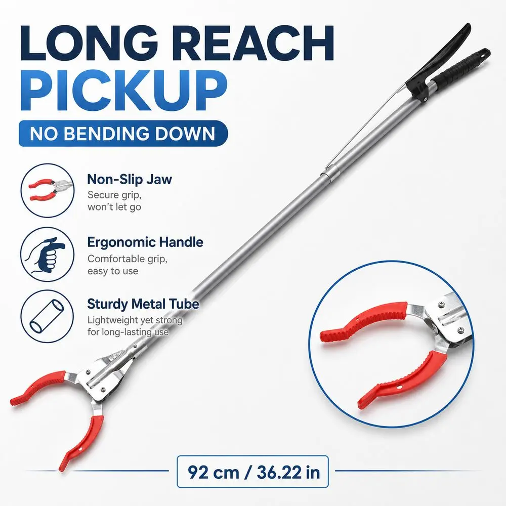 Stainless Steel Trash Picker Grabber Ergonomic Handle Thickened Tube Litter Picker Tool Non Slip Jaw Reach Grabber Tool