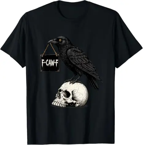 F-CAW-F Lustiges Rabenschädel-Halloween-Gothic-Grafik-T-Shirt Y2k Gruseliges Kunstwerk Damen Herren Kleidung Baumwolle Horror-Fans Neuheit Geschenk – Detail 7