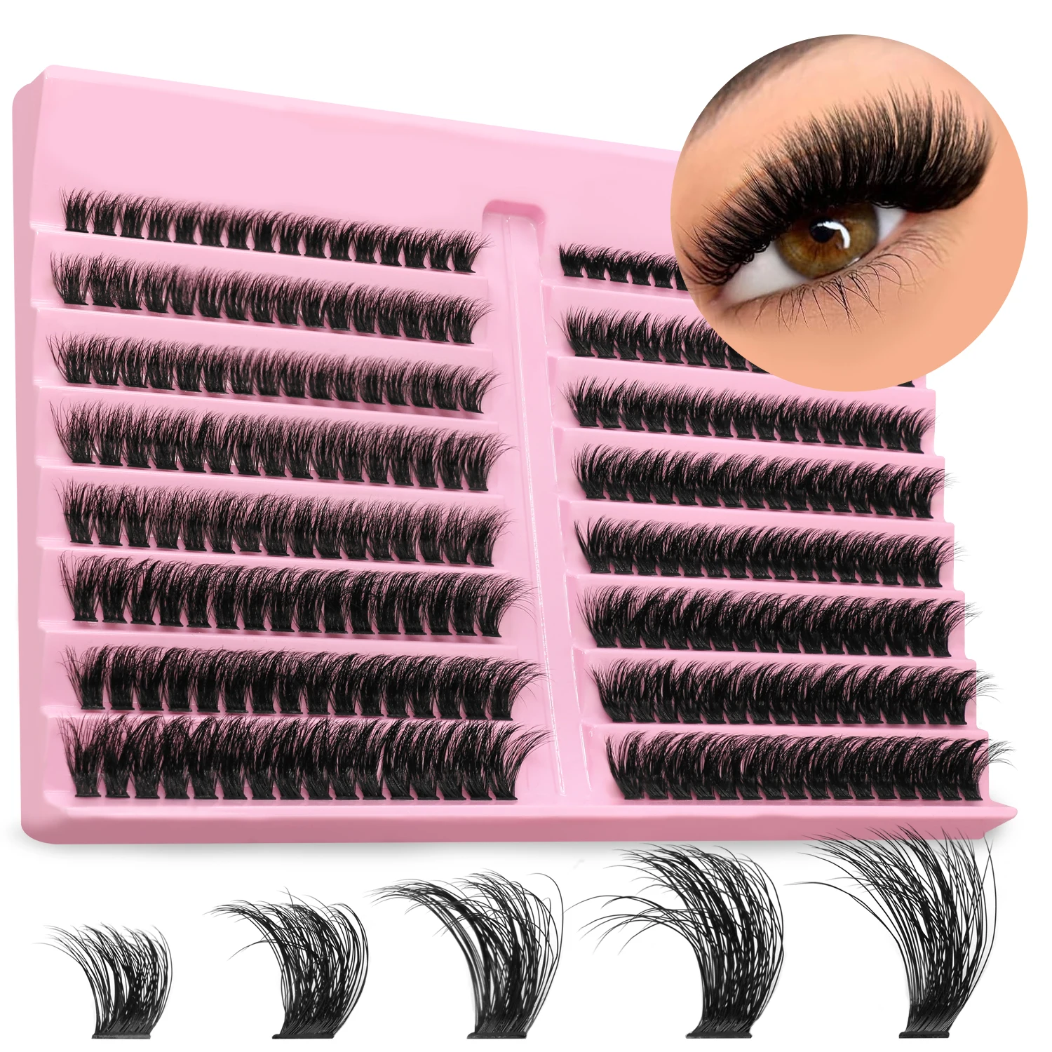 Lasvirey Clusters de cílios, extensão de cílios faça você mesmo, bandeja mista, cílios individuais, cílios naturais fofos e volumosos, cílios de vison falso, maquiagem