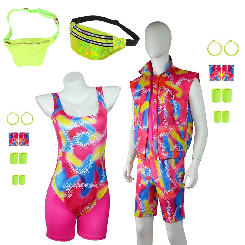 

Cosplay Margot 80s 90s Workout Outfit Party Costume Couple Daily Wear Uniform Halloween Include Hat Top Shirt Short for Adult