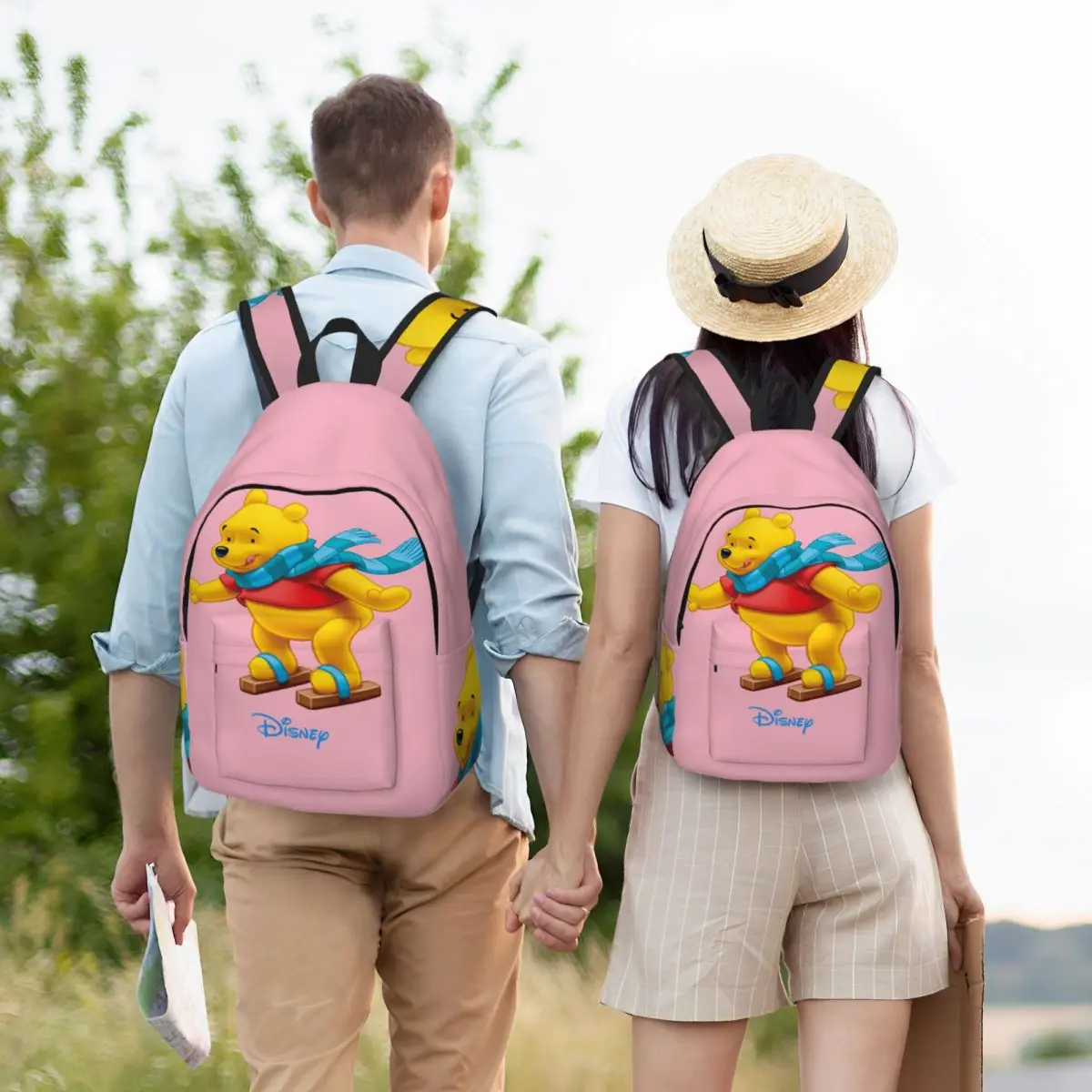 Daypack wajah lucu Disney Winnie The Pooh wanita kualitas baik kampus hadiah ulang tahun ransel dapat dicuci Retro