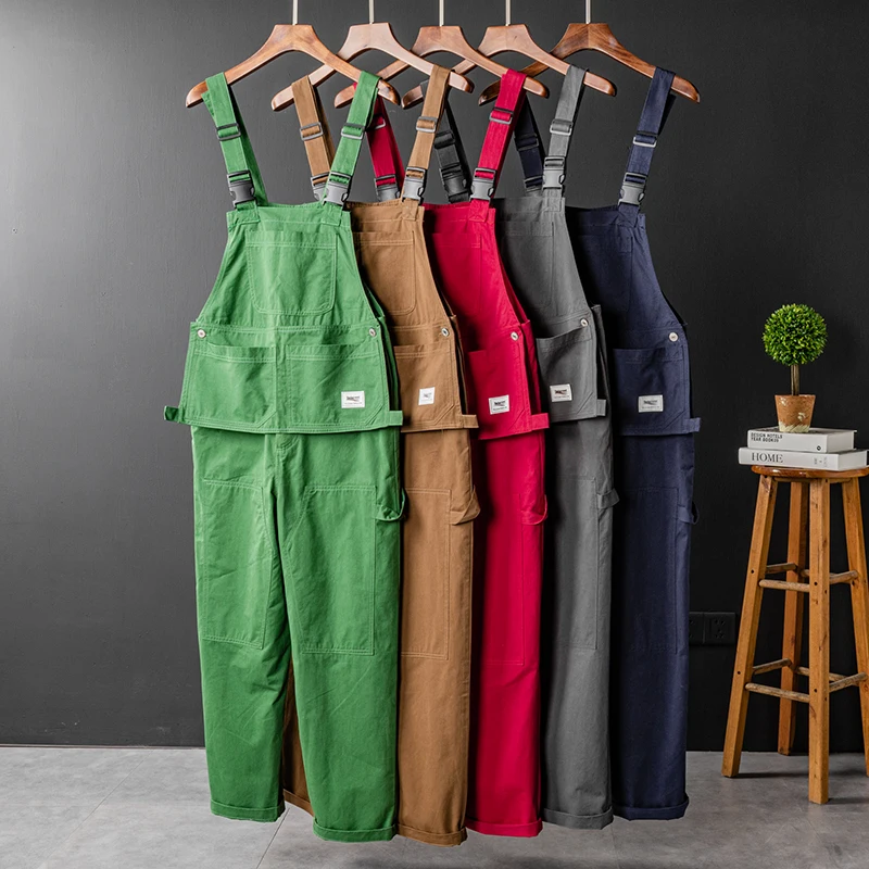 

Ретро-комбинезон в японском стиле с множеством карманов, мужские мотоциклетные брюки прямого кроя, молодежные повседневные брюки с лямками