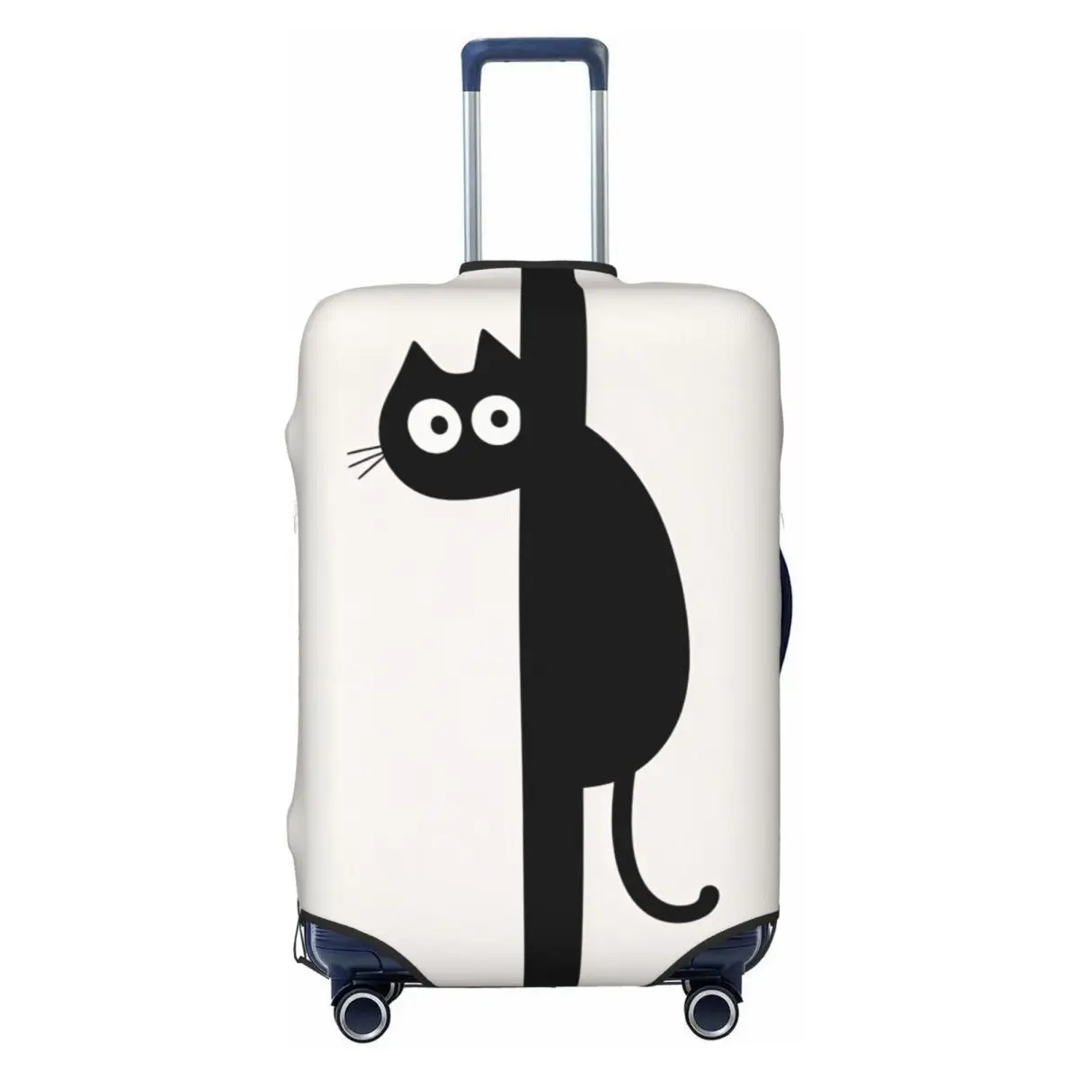 Simple Black Cat Peeking Behind Vertical Black Line Minimal Art Suitcase Cover Travel Strectch Luggage Accesories Protector